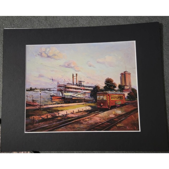 Allas Fine Art Print with Matting The Natchez With a Street Car New Orleans - Picture 2 of 7